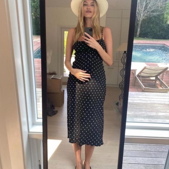 Realisation Par x Claudia Schiffer The Carolin black silk polka dot midi dress - Picture 2 of 9